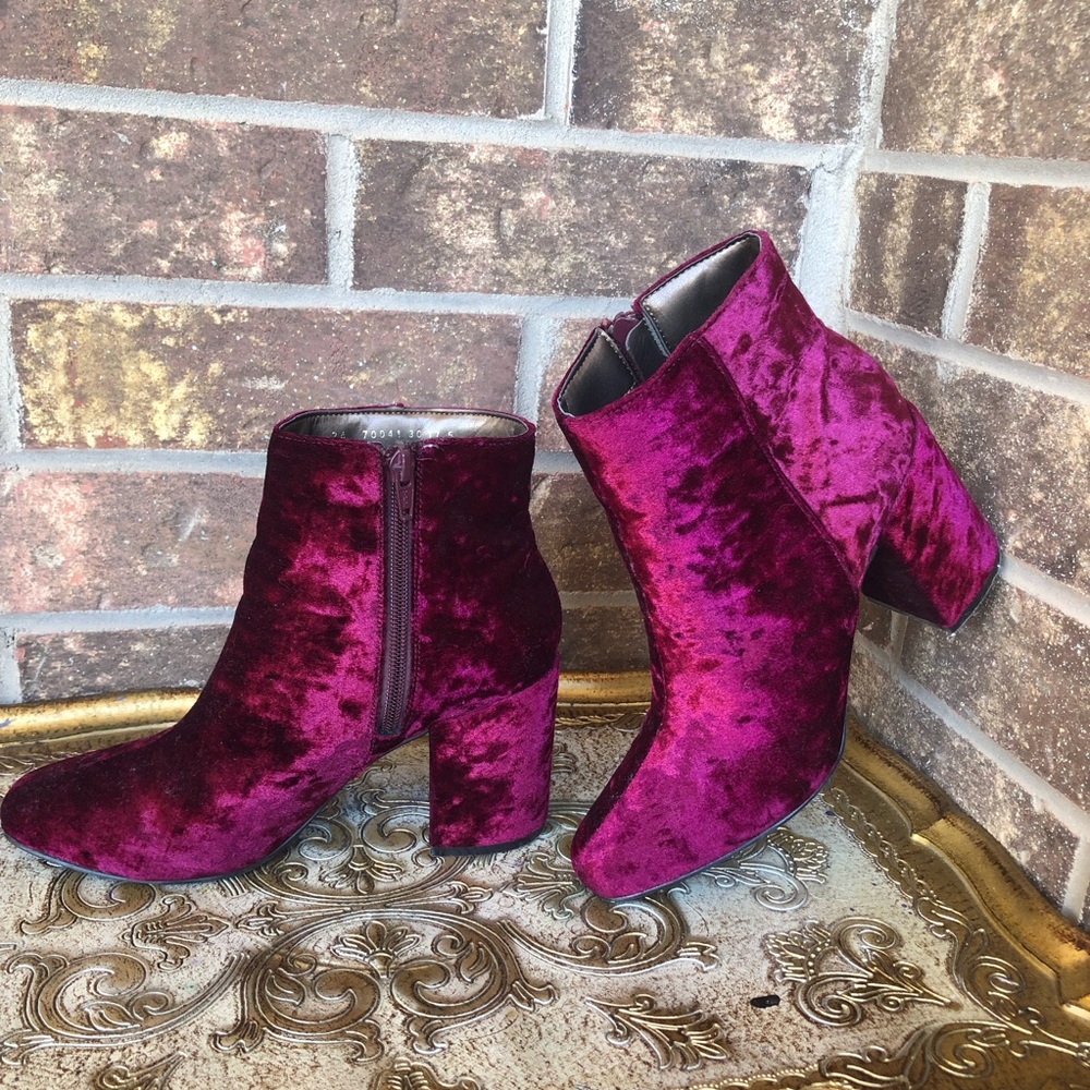Velvet Ankle Boots in Rich Burgundy